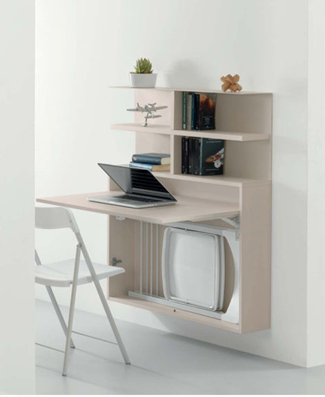 Bureau mural et bibliothèque